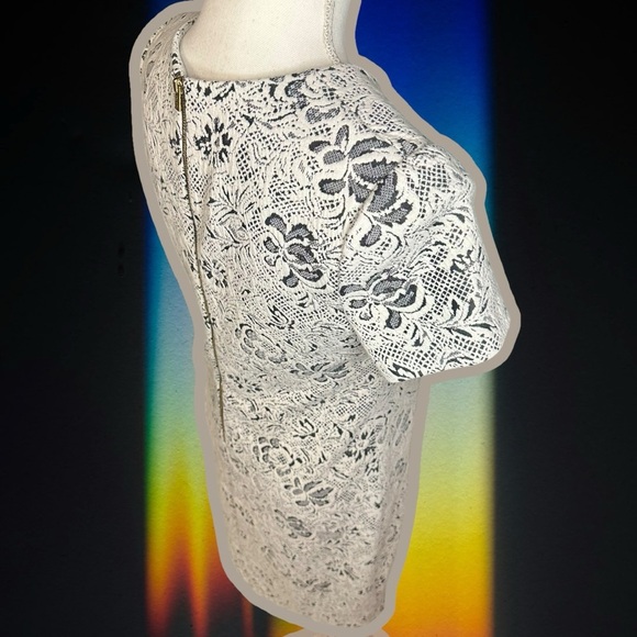 Calvin Klein Black & White Lace Print Jacquard Short Sleeve Dress Size 4 - Picture 9 of 11